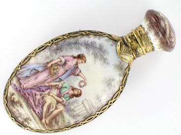 SILVER-GILT AND ENAMEL FLASK.<br/>
LATE 19TH CENTURY WORK.<br/>