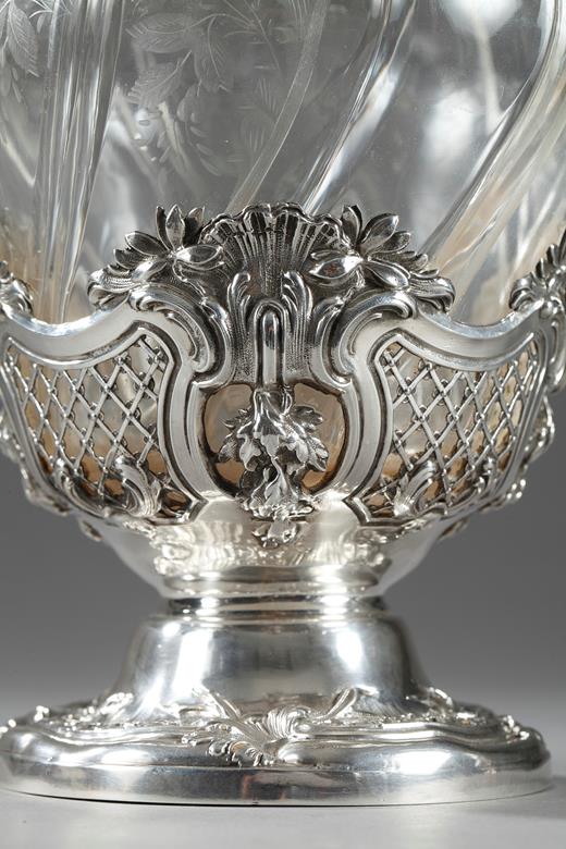 19TH CENTURY CUT-CRYSTAL AND SILVER EWER.