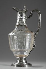 Aiguière ou carafe en cristal gravé et argent.
 Edouard Ernie. Circa 1880