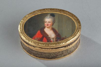 18th-century Gold box with miniature on ivory Elisabeth Auguste Palatina.