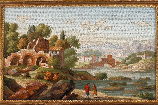 micromosaic, box, gold, landscape, Roma, 19th century