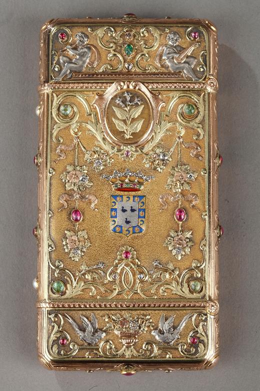 gold, case, cigarette, Wièse, Paris, Napoléon III, 19th, century, Victorian, monkey, silver, gold, picture