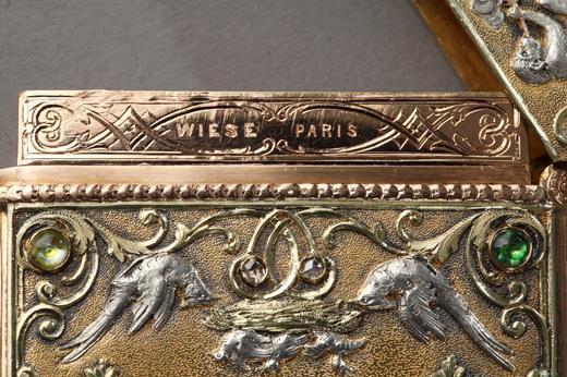 gold, case, cigarette, Wièse, Paris, Napoléon III, 19th, century, Victorian, monkey, silver, gold, picture