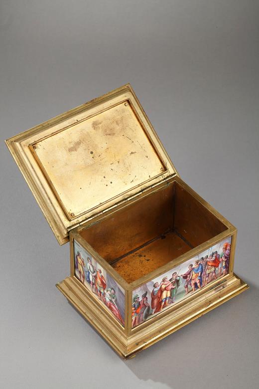 enamel, vienna, viennese, box, gilded, bronze, 19th, curiosity cabinet, century, antiquite, romans