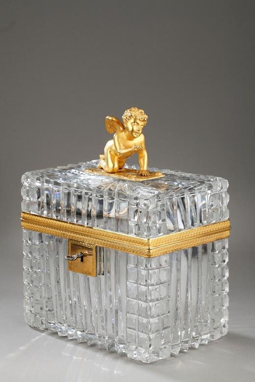 crystal, casket, ormoly, jewellery, Charles X, 19th, century, putti, Creusot, Baccarat