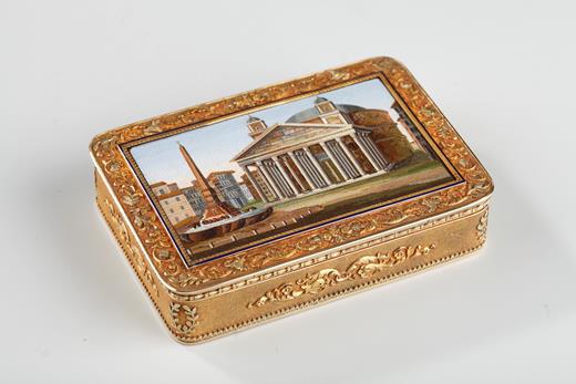 micromosaic, box, gold, Roma, Grand Tour, 19th century,  Russian, Odeon, landscape