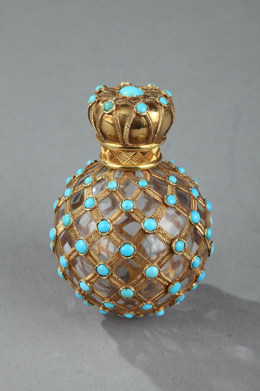 flask, perfum, gold, turquoise peral, cabochon, Restoration, 19 century