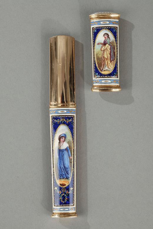 needle case, wax case, 18th century, Swiss, enamel, gold,