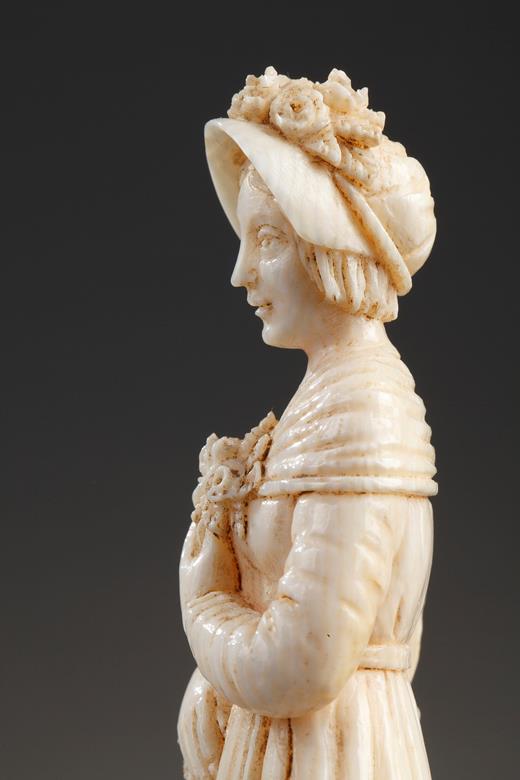 ivory, sculpture, figures, street trade, Callot, Migeon, Dieppe, 19th, century, woman, flowers