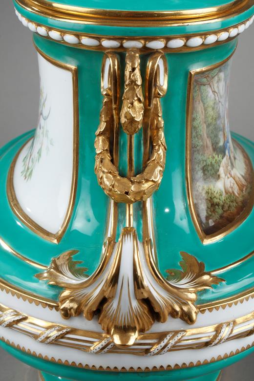porcelain, vases, Style, Louis XV, Npoleon III, 19th century, green, flowers, shepards, Boucher