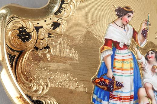 Mid-19th Century gold and enamel box. 
Dedication of  Anna Pavlovna, Grand-Duchess of Russia.