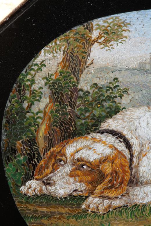 micro-mosaic, micromosaic, dog, agostini, italian, 19th century, grandtour