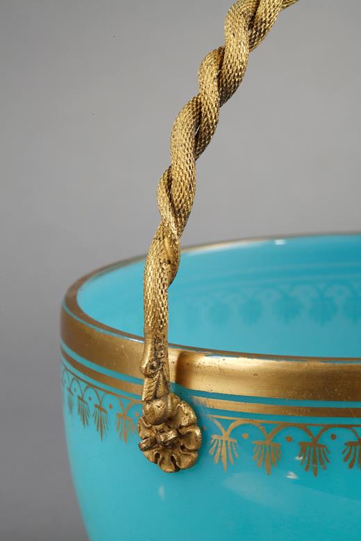 cup, opaline, crystal, opale, blue,  turquoise, Charles, X, Restauration, XIX, époque, gilded bronze, gothic, cathedral, glass, cristallerie, snake, animal