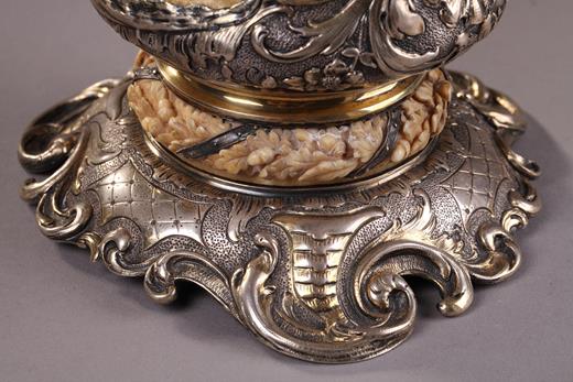 18th century  german tankard silver and  ivory scene of hunting, biche, red deer, dog, stag