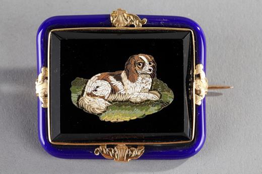 micromosaic, dog, gold, brooch, mid-19th, century, Aguatti