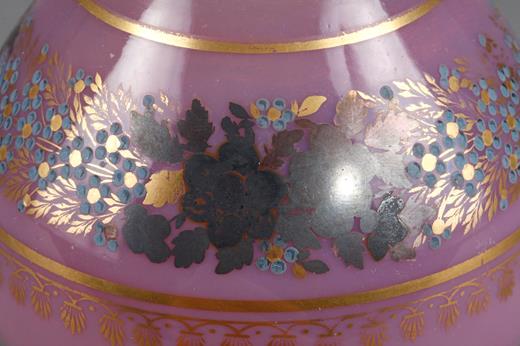 opaline, pink, opal, crystal, jug, bottle, 19th century, Restauration, French, Desvignes, Saint-Louis, Baccarat
