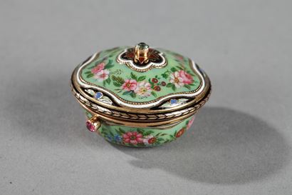 VINAIGRETTE IN GOLD, ENAMEL, AND PRECIOUS STONES.<br/>
MID-19TH CENTURY WORK.