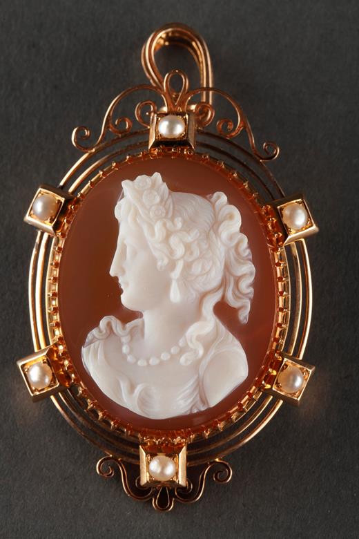 cameo, gold, pendant, brooch, Napoleon III, style, Antique, pearls, agate, jewel