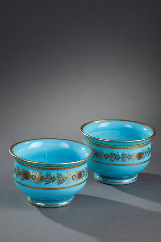 Early 19th Century pair of Blue Opaline Bowls. Charles X.