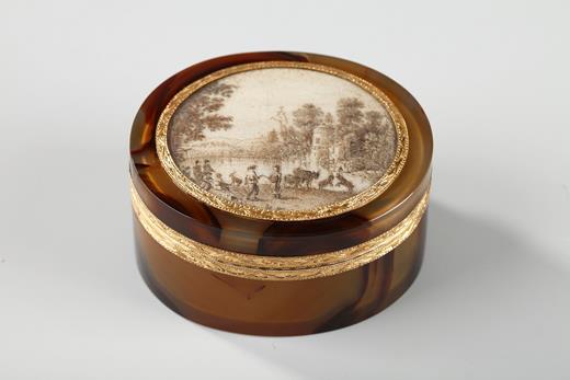 agate pills box and ivory miniature 18th century