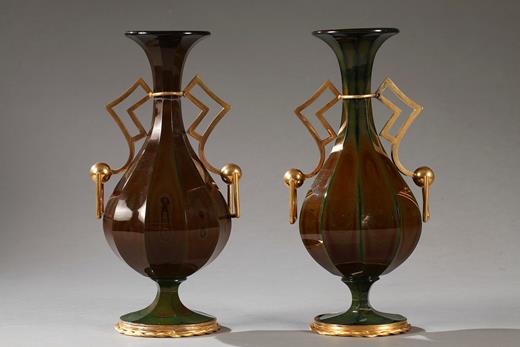 vase, pair, lityaline, Charles X, period Restauration, balustre, gilt, 19th century