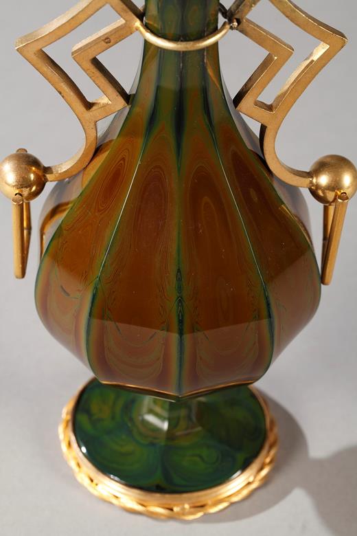 vase, pair, lityaline, Charles X, period Restauration, balustre, gilt, 19th century