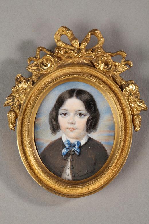 miniature, ivory, pair, portrait, children, 19th century, Restauration