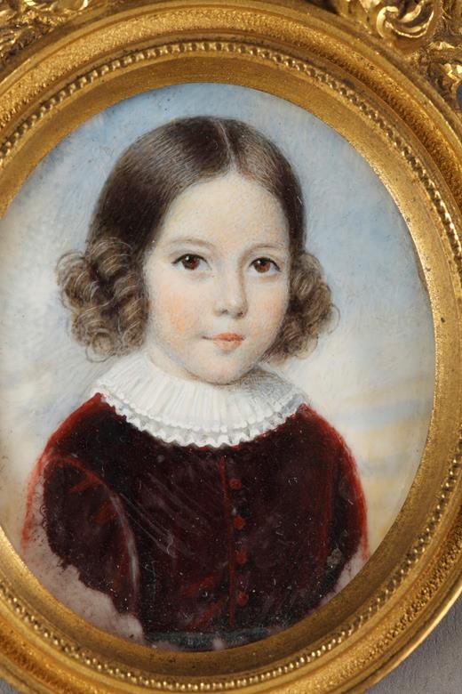 miniature, ivory, pair, portrait, children, 19th century, Restauration