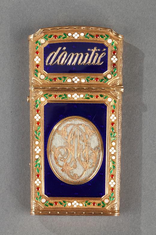 Dance card, enamel, Louis XVI, miniature, gold, ivory, writing, pencil, 18th century.