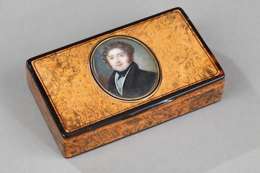 portrait, miniature, ivory, box, wood, gold, 19th century, charles X, man