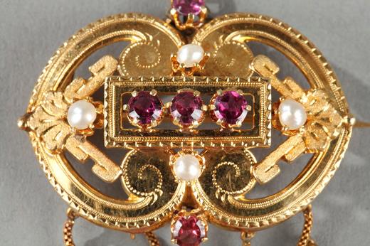 pendant, brooch, earings, rubis, gold, Napoleon III, 19th century