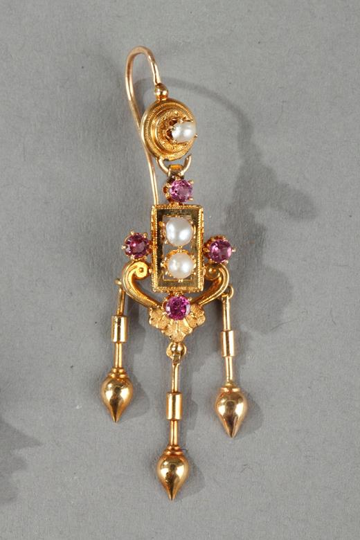 pendant, brooch, earings, rubis, gold, Napoleon III, 19th century