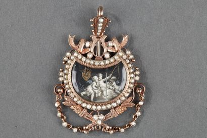 Pendant in vermeil, silver, pearls. Napoleon III.