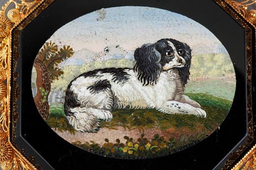 micromosaic, gold, italian, dog, 19th century, grand tour,