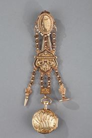 Colored Gold Chatelaine And Watch 19th Century.