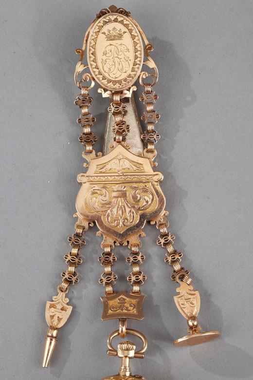 gold, chatelaine, clock, watch, 19th century