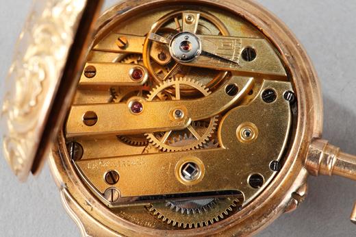 gold, chatelaine, clock, watch, 19th century