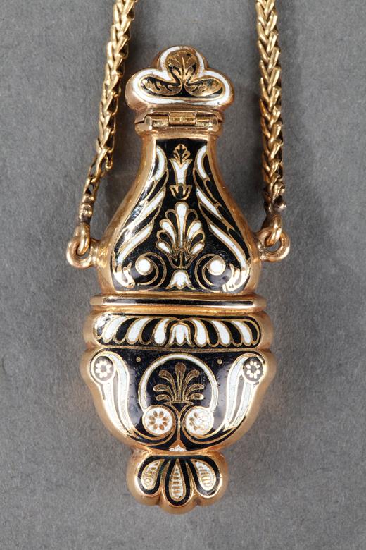 enamel, flask, perfum, bottle, enamel, gold, black, 19th century