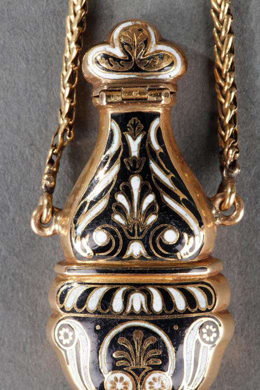 enamel, flask, perfum, bottle, enamel, gold, black, 19th century