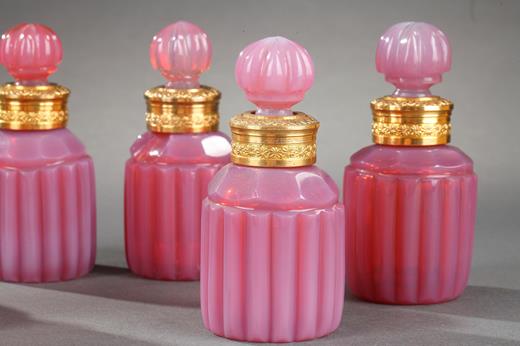 opaline, pink, gilted mounted, 19th century, Charles X, flask, perfume, bottle