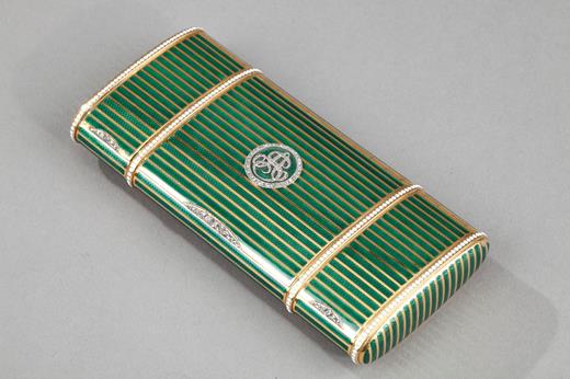 cigarette case in green enamel and  diamonds, 20th century, Russian
