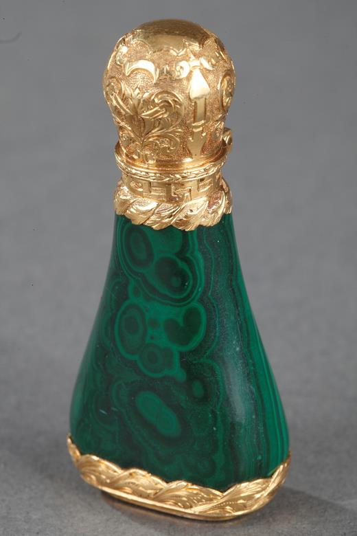 malachite, flask, perfume bottle, gold, 19th century, russia