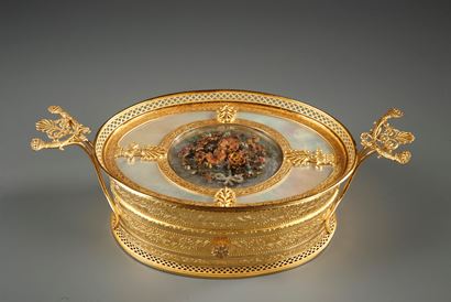 FRENCH CHARLES X GILT BRONZE AND MOTHER-OF-PEARL BOX.