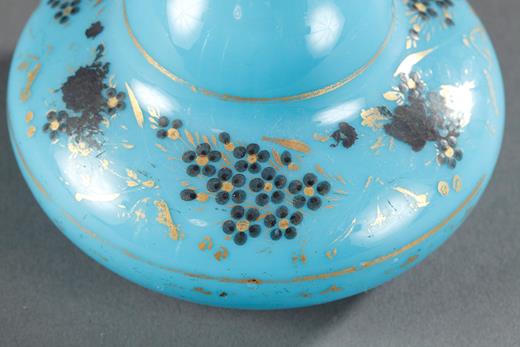 flask, opaline, criytal, opale, glass, blue, Charles, X, Restauration, 19th, century, turquoise, gold, floral, forget-me-nots, rose, perfum