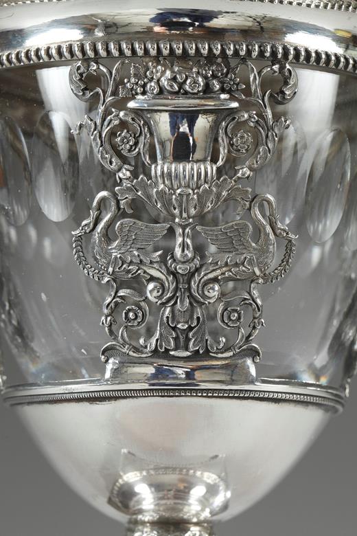 silver, candy dish, crystal, 19th, century, swans, floral