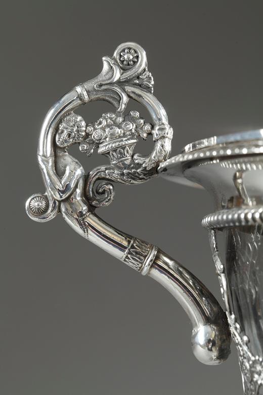 silver, candy dish, crystal, 19th, century, swans, floral
