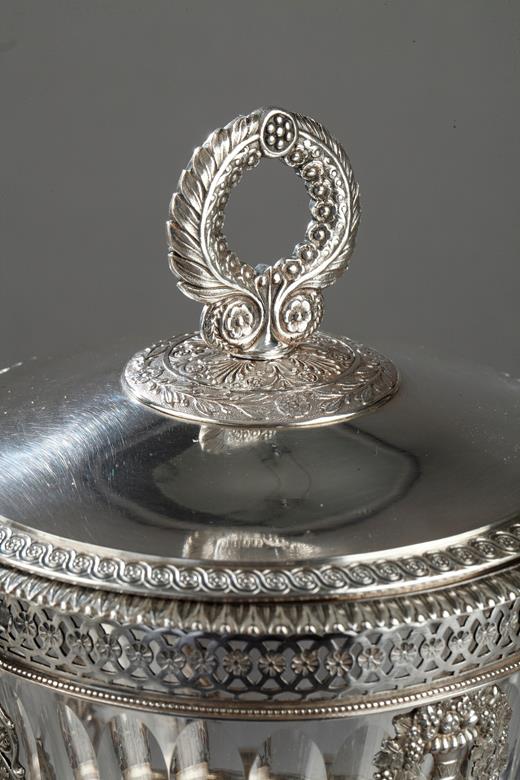 silver, candy dish, crystal, swans, 19th, century, French Restauration