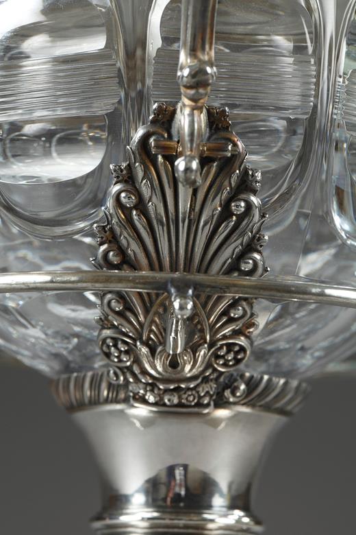 silvern crystal, confiturier, candy dish, spoon, 19th, century, French Restauration, floral