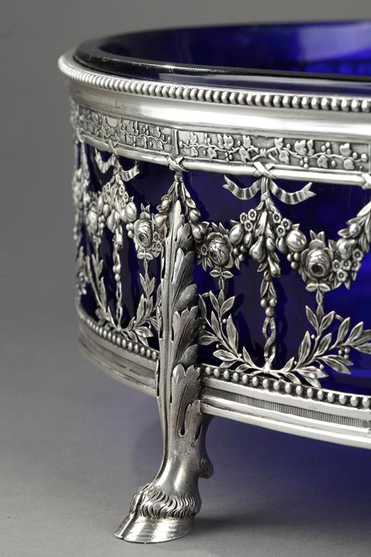 silver, jardinière, odiot, 19th, century, crystal, blue, centerpiece