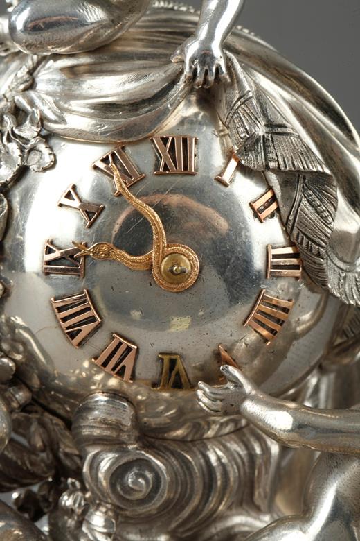 clock, silver, putti, leather, table, 19th, century